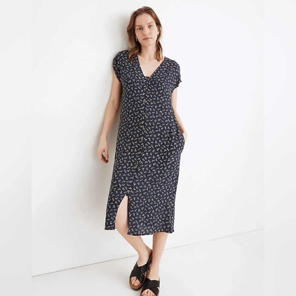 Madewell Floral Midi Dress  SM Boho Preppy Cottagecore Prairiecore Lagenlook
